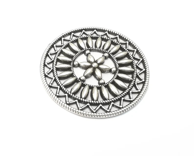 Flower Filigree Pendant Antique Silver Plated Pendant (46mm) G27496