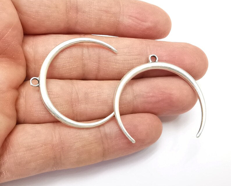 2 Crescent Moon Charms Antique Silver Plated Charms (38mm) G27497