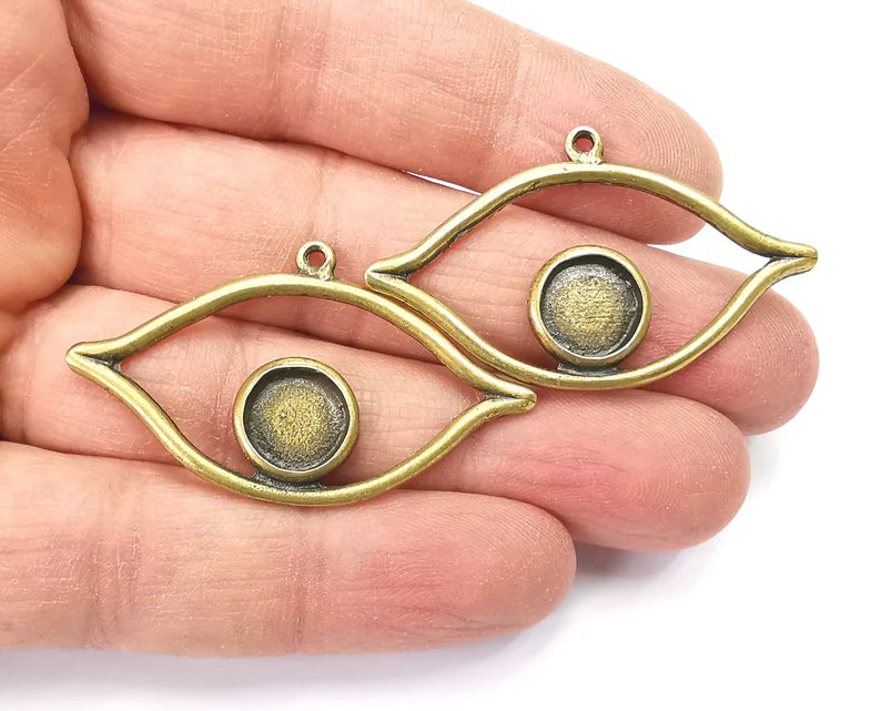 Eye Charms Blank Bezel Setting Antique Bronze Plated Charms (46x27mm)(10mm blank) G27634
