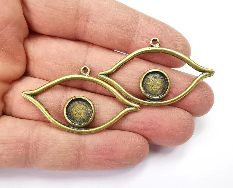 Eye Charms Blank Bezel Setting Antique Bronze Plated Charms (46x27mm)(10mm blank) G27634