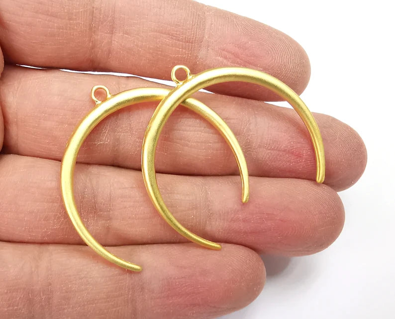 2 Pcs Crescent Moon Charms Gold Plated Charms (38mm) G27637