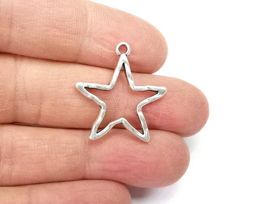 Hammered Star Charms Antique Silver Plated Charms (27x25mm) G27641
