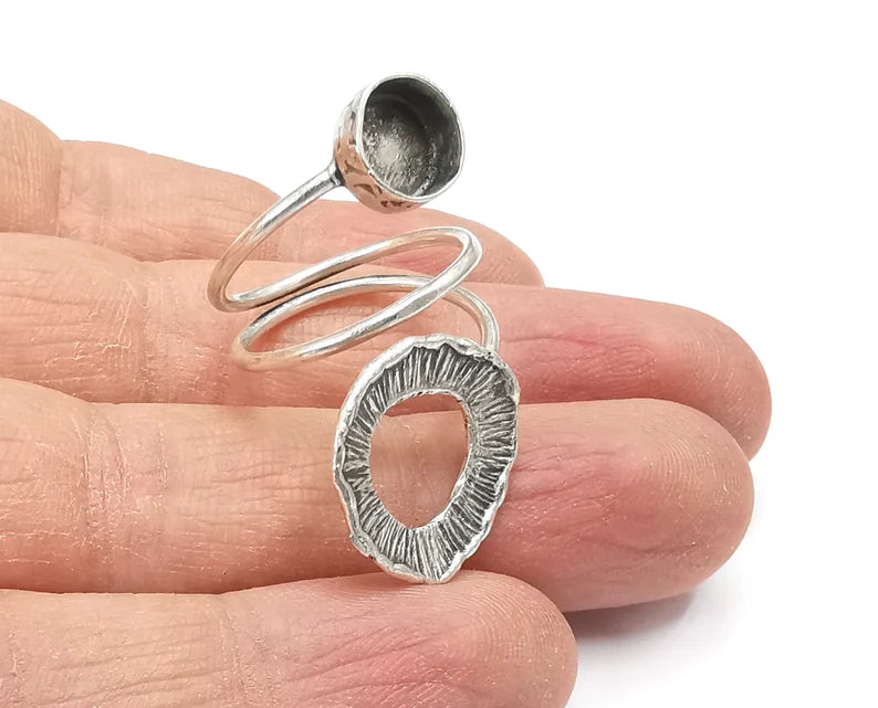 Wrap Round Blank Silver Ring Setting Cabochon Mounting Adjustable Base Bezel Antique Silver Plated Brass (8mm blank) G27642
