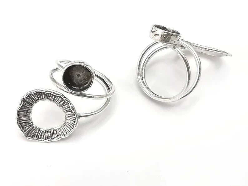 Wrap Round Blank Silver Ring Setting Cabochon Mounting Adjustable Base Bezel Antique Silver Plated Brass (8mm blank) G27642