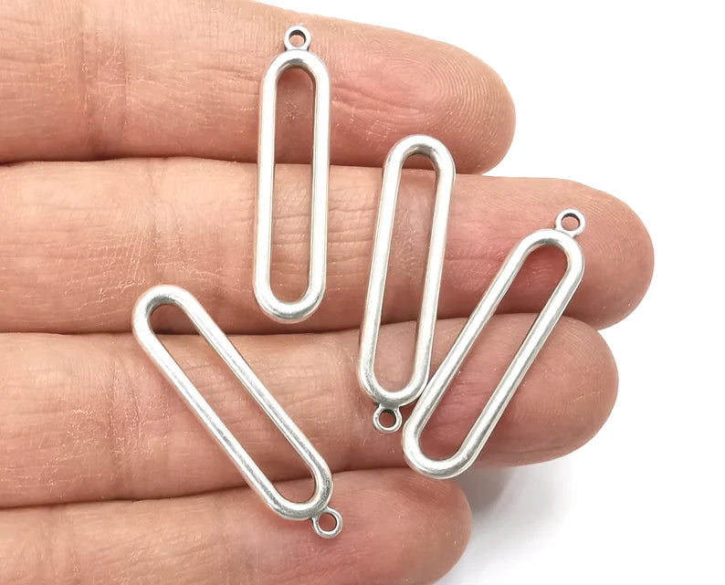 Oval Silver Charms Antique Silver Plated Charms (32x8mm) G27644