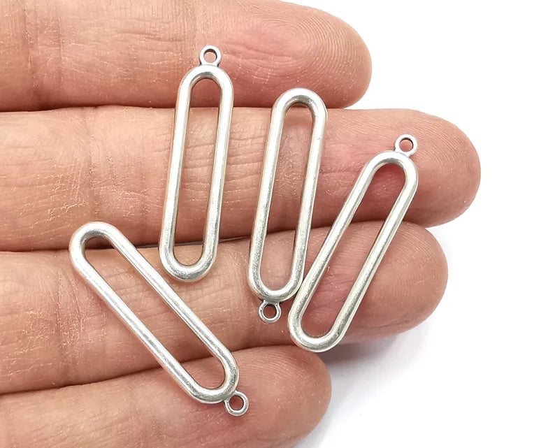Oval Silver Charms Antique Silver Plated Charms (32x8mm) G27644