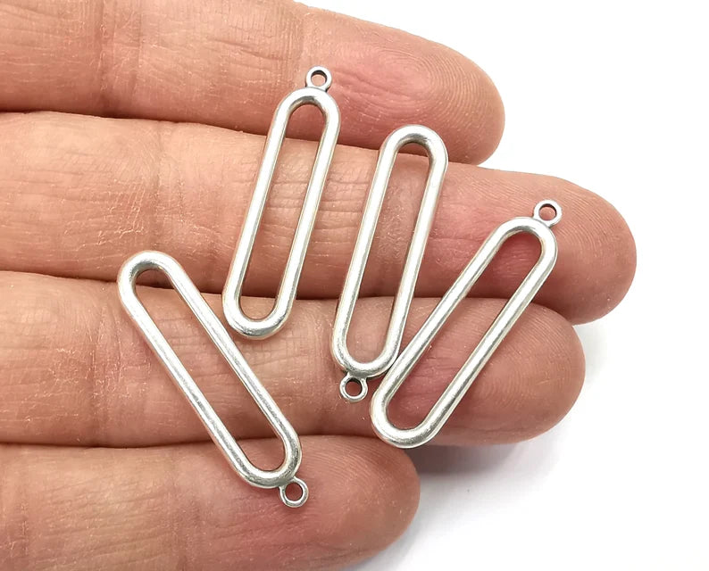Oval Silver Charms Antique Silver Plated Charms (32x8mm) G27644
