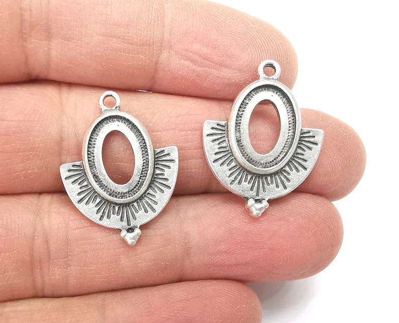 Ethnic Silver Charms Blank Resin Bezel Mounting Cabochon Base Setting Antique Silver Plated Charms (14x10mm Blank) G27647