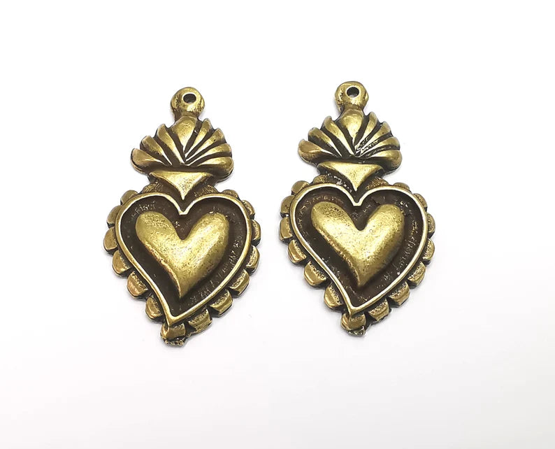 Heart Charms Antique Bronze Plated Charm (43x24mm) G27655