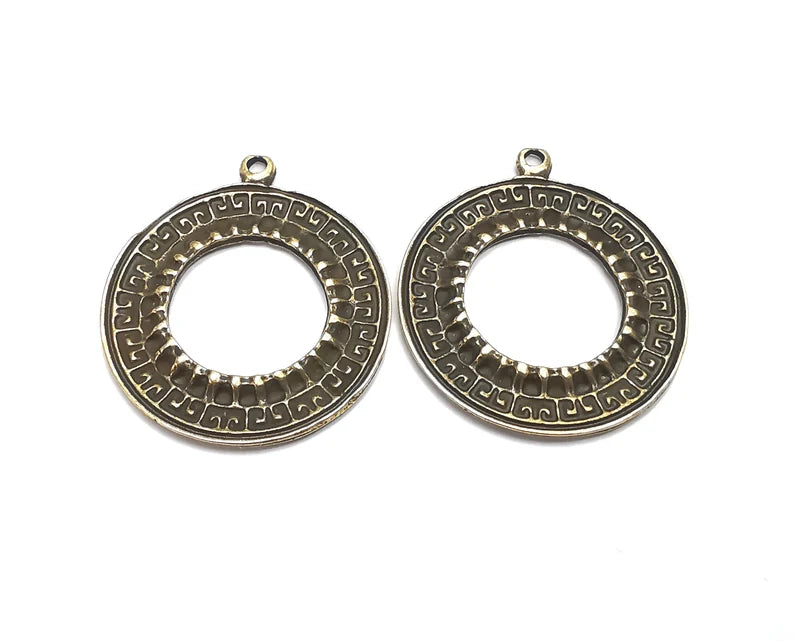 Ethnic Circle Charms Antique Bronze Plated Charms (39x35mm) G27656