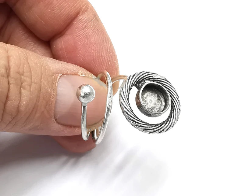 Wrap Round Blank Silver Ring Setting Cabochon Mounting Adjustable Ring Base Bezel Antique Silver Plated Brass (8 Blank) G27515