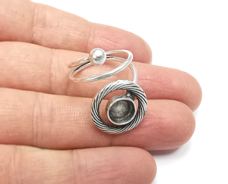 Wrap Round Blank Silver Ring Setting Cabochon Mounting Adjustable Ring Base Bezel Antique Silver Plated Brass (8 Blank) G27515