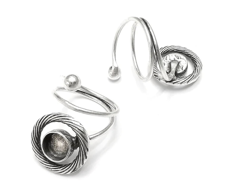 Wrap Round Blank Silver Ring Setting Cabochon Mounting Adjustable Ring Base Bezel Antique Silver Plated Brass (8 Blank) G27515