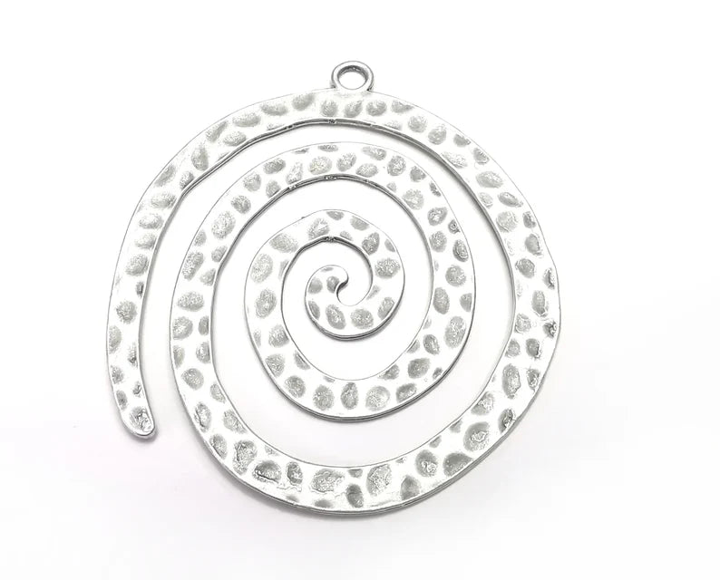 Swirl Hammered Pendant (Double Sided) Antique Silver Plated Pendant (85x77mm ) G27521