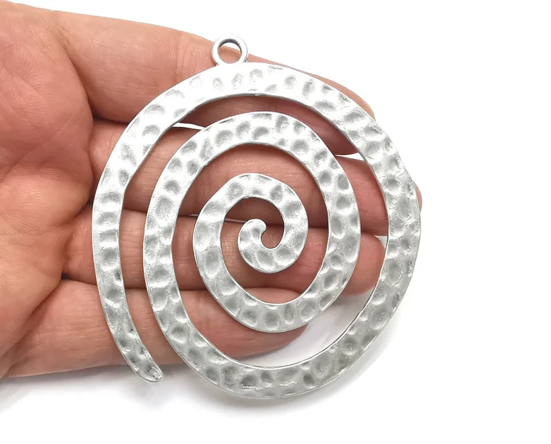 Swirl Hammered Pendant (Double Sided) Antique Silver Plated Pendant (85x77mm ) G27521