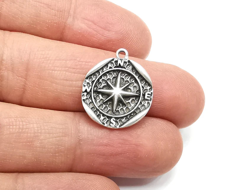 North Star Compass Charms Antique Silver Plated Charm (21x18mm) G27523