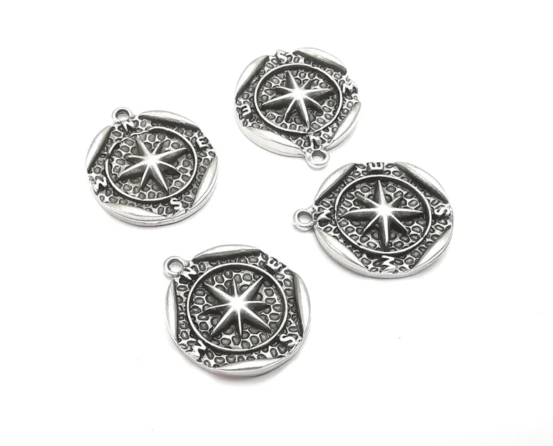 North Star Compass Charms Antique Silver Plated Charm (21x18mm) G27523