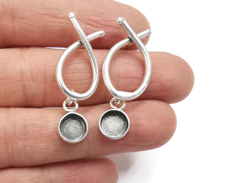Loop Stud Silver Earring Set Base Wire Antique Silver Plated Brass Earring Base (8mm blank) G27657