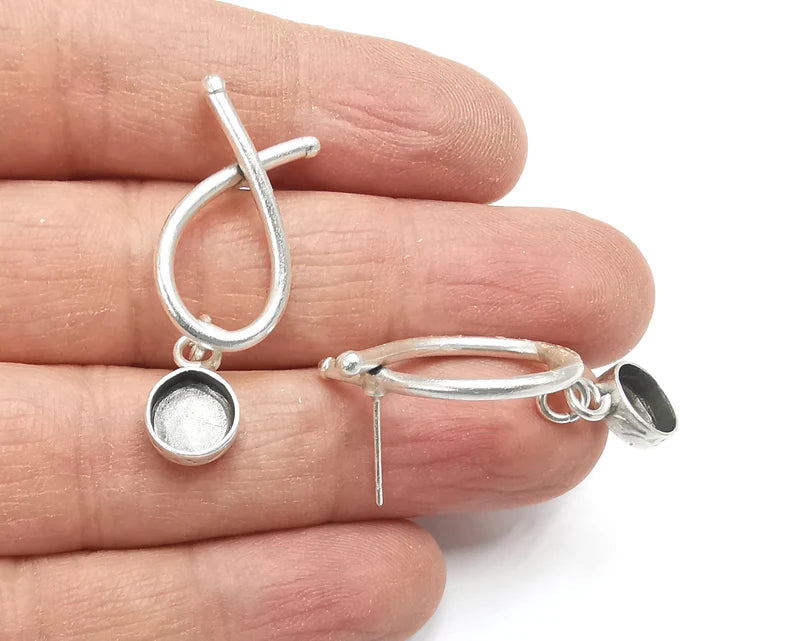 Loop Stud Silver Earring Set Base Wire Antique Silver Plated Brass Earring Base (8mm blank) G27657