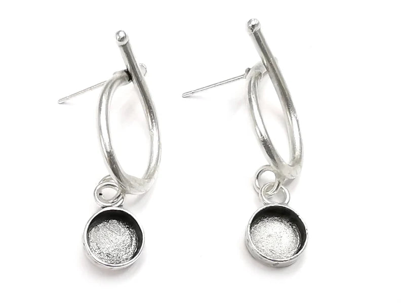 Loop Stud Silver Earring Set Base Wire Antique Silver Plated Brass Earring Base (8mm blank) G27657