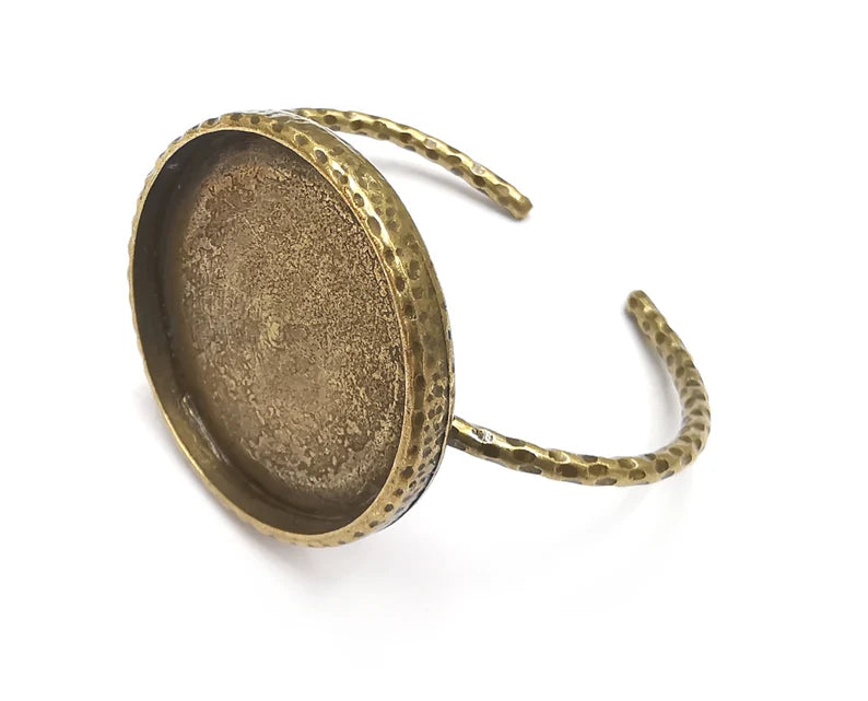 Bracelet Blank Cuff Bezel Resin Bangle inlay Blank Glass Cabochon Base Bezel Hammered Adjustable Antique Bronze Bracelet (40mm ) G27659