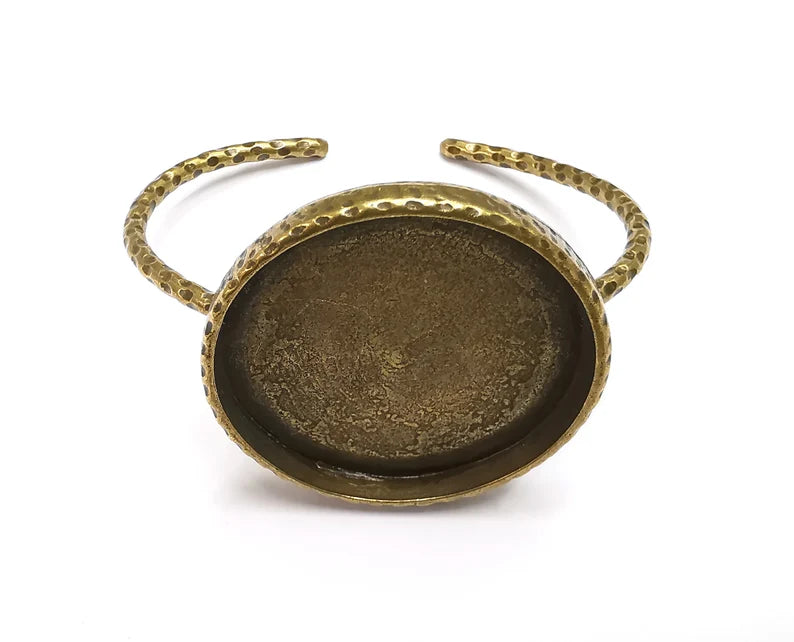 Bracelet Blank Cuff Bezel Resin Bangle inlay Blank Glass Cabochon Base Bezel Hammered Adjustable Antique Bronze Bracelet (40mm ) G27659