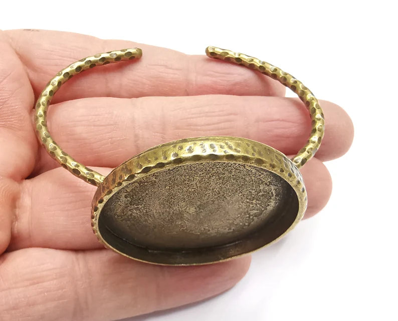 Bracelet Blank Cuff Bezel Resin Bangle inlay Blank Glass Cabochon Base Bezel Hammered Adjustable Antique Bronze Bracelet (40mm ) G27659