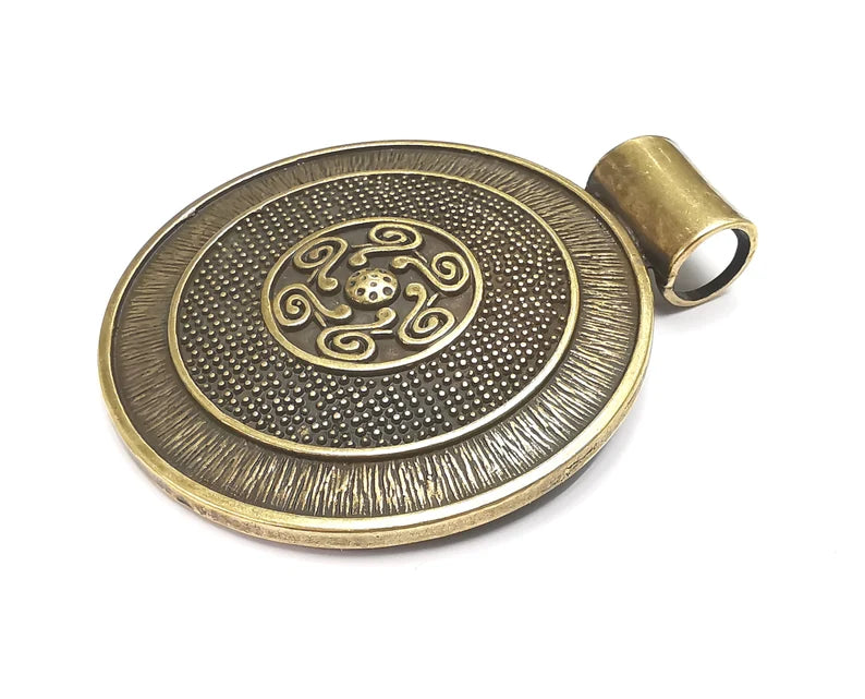 Ethnic Round Pendant Antique Bronze Plated Pendant (75x62mm) G27660