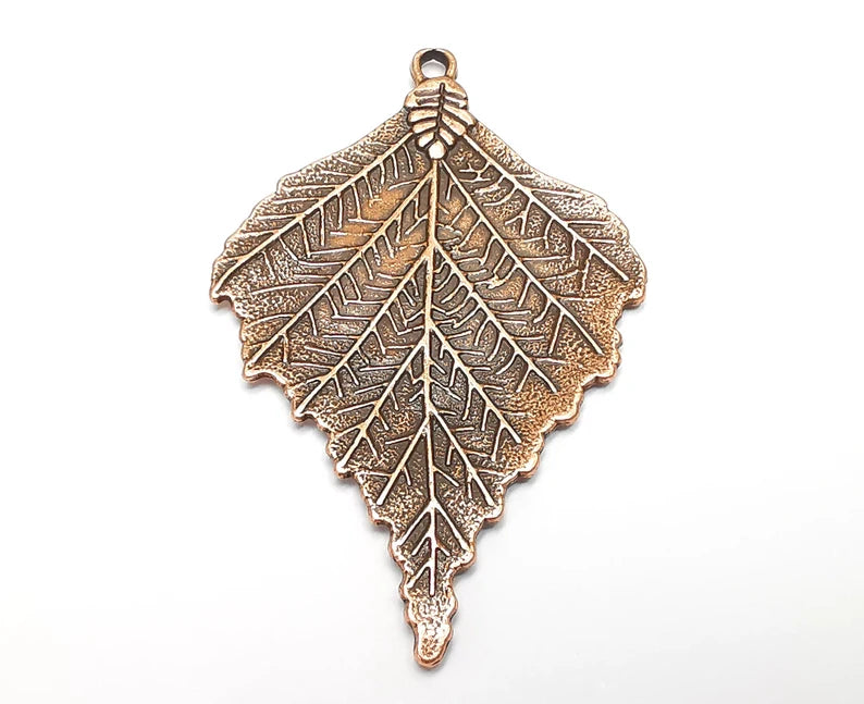 Leaf Charms Pendant (Double Sided) Antique Copper Plated Charms (70x44mm) G21912