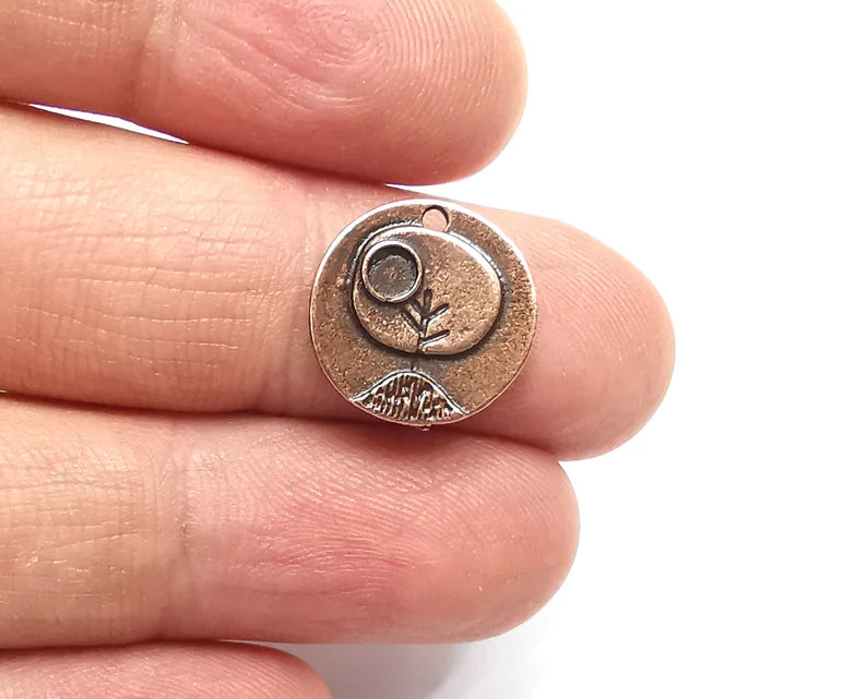 5 Sapling Branch Plant Charms Blank Bezel Setting Antique Copper Plated Charms (15mm) G27531
