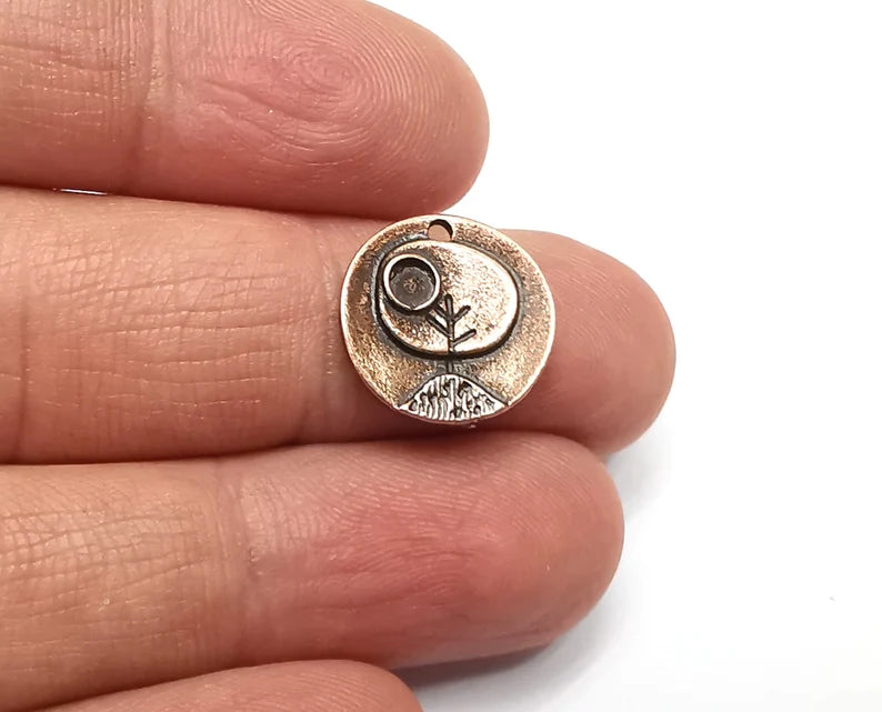 5 Sapling Branch Plant Charms Blank Bezel Setting Antique Copper Plated Charms (15mm) G27531