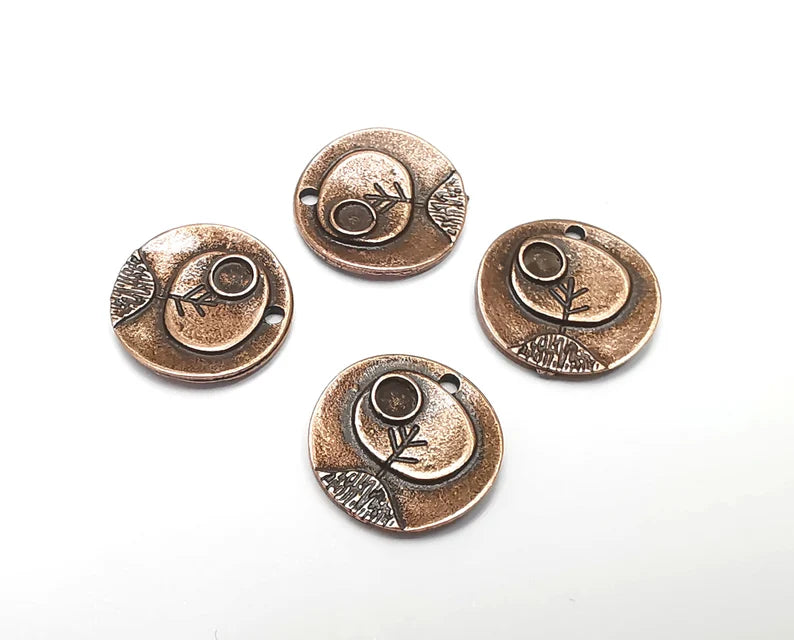 5 Sapling Branch Plant Charms Blank Bezel Setting Antique Copper Plated Charms (15mm) G27531