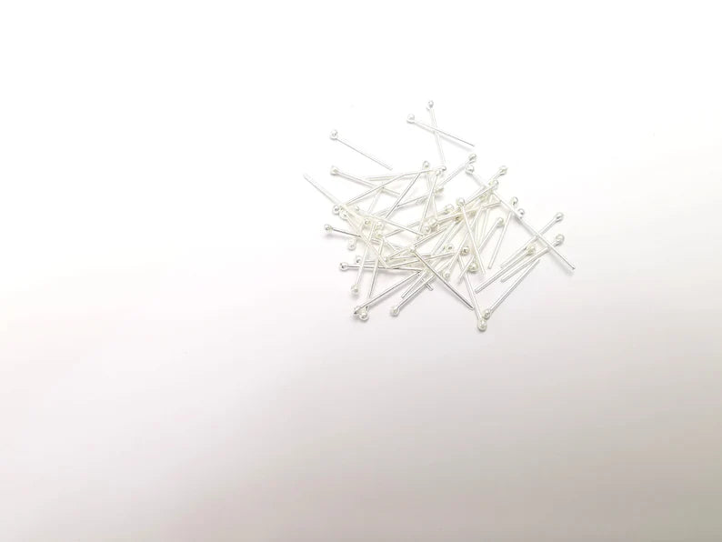 10Pcs Sterling Silver Ball Head Pins 0.55'', 21ga (Length 0.55 inch-15mm) (Thickness 0,7mm-21 Gauge) 925 Solid Silver Ball Head pin G30166