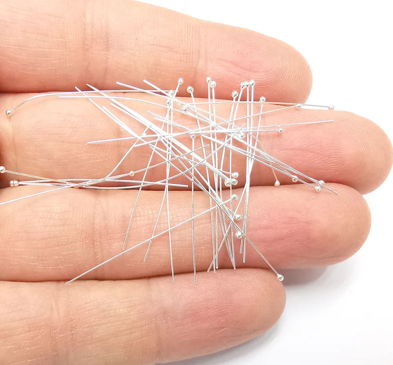 20 Sterling Silver Ball Head Pins, 1.4'',28ga Extra Thin Long Pin (Length 1.4 inch-36mm) (Thickness 0.32mm-28 Gauge) 925 Silver Pin G30381