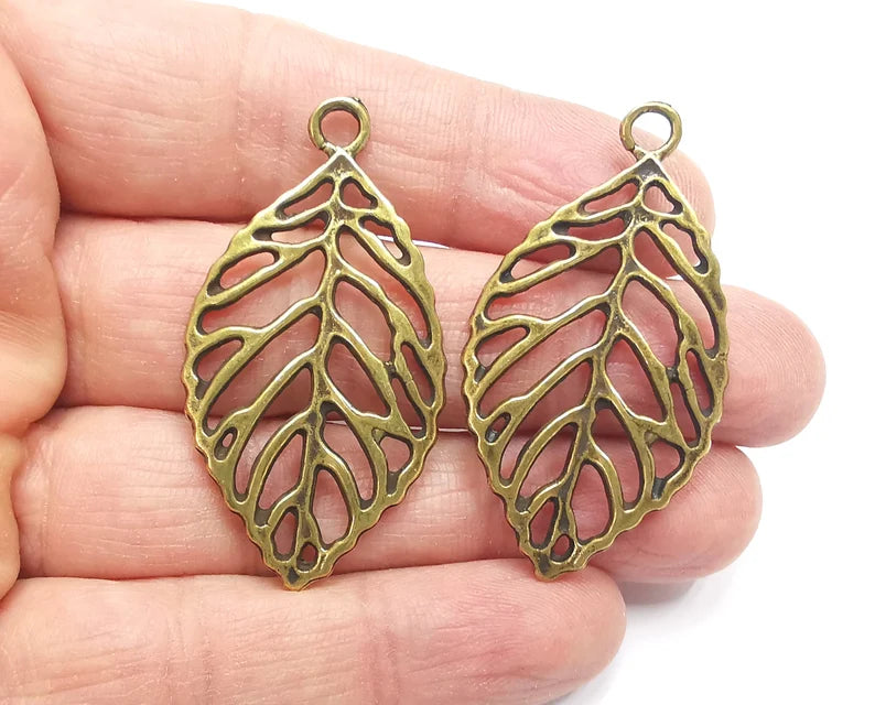 Leaf Filigree Charms Antique Bronze Plated Charms (49x26mm) G27678