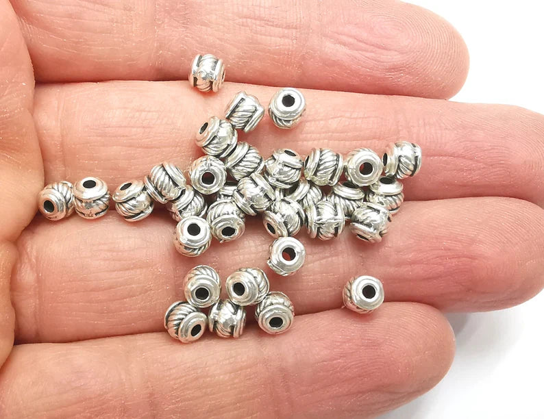 Cylinder Tube Silver Rondelle Beads Antique Silver Plated Beads (5x5mm) G27681