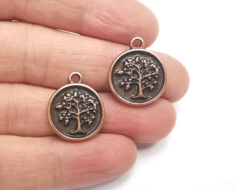 Tree Round Charms Antique Copper Plated Charms (22x19mm) G27691