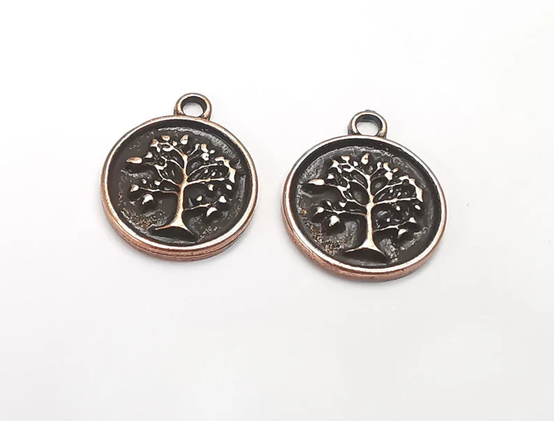 Tree Round Charms Antique Copper Plated Charms (22x19mm) G27691