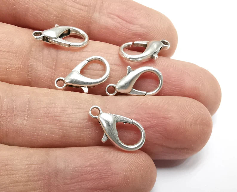 5 Silver Clasp Lobster Clasp Antique Silver Plated Lobster Clasps , Jewelry Findings (16x8mm) G27552
