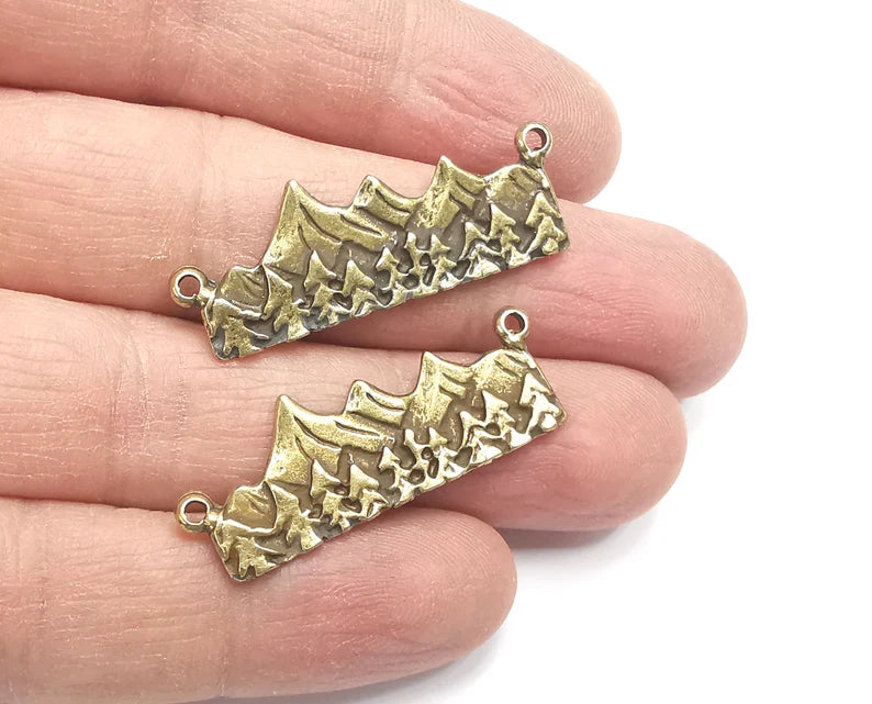 Clif Mountain Landscape Rock Pine Tree Forest Pendant Charms Antique Bronze Plated Pendant (38x14mm) G27703