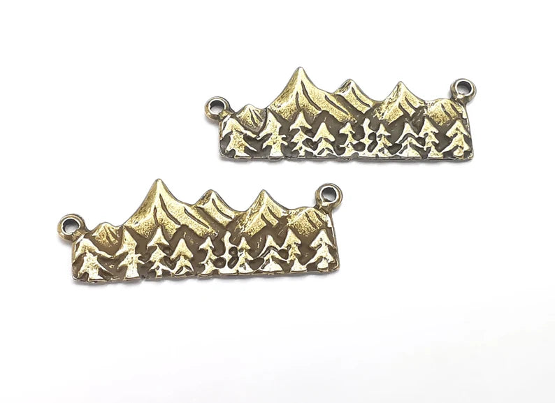 Clif Mountain Landscape Rock Pine Tree Forest Pendant Charms Antique Bronze Plated Pendant (38x14mm) G27703