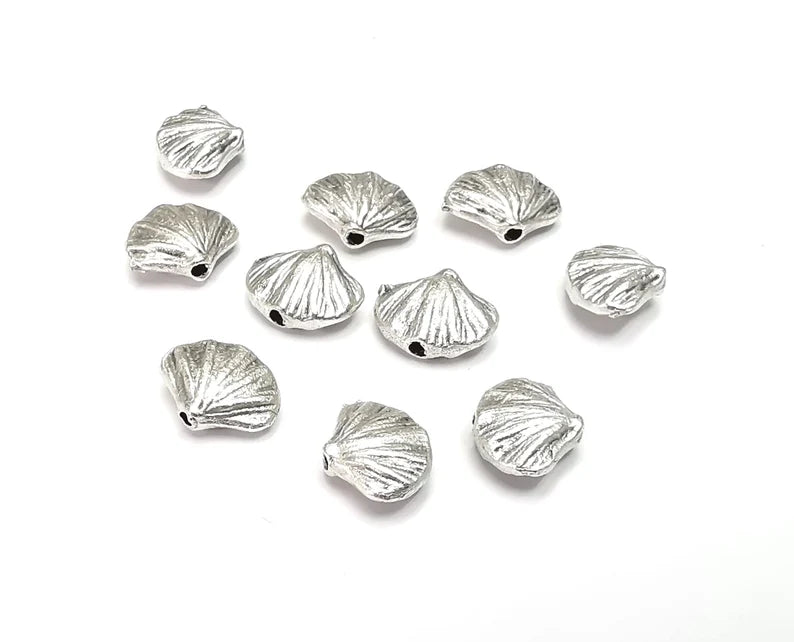 Scallop Sea Shell (Double Sided) Silver Rondelle Beads Antique Silver Plated Beads (11x9mm) G27708