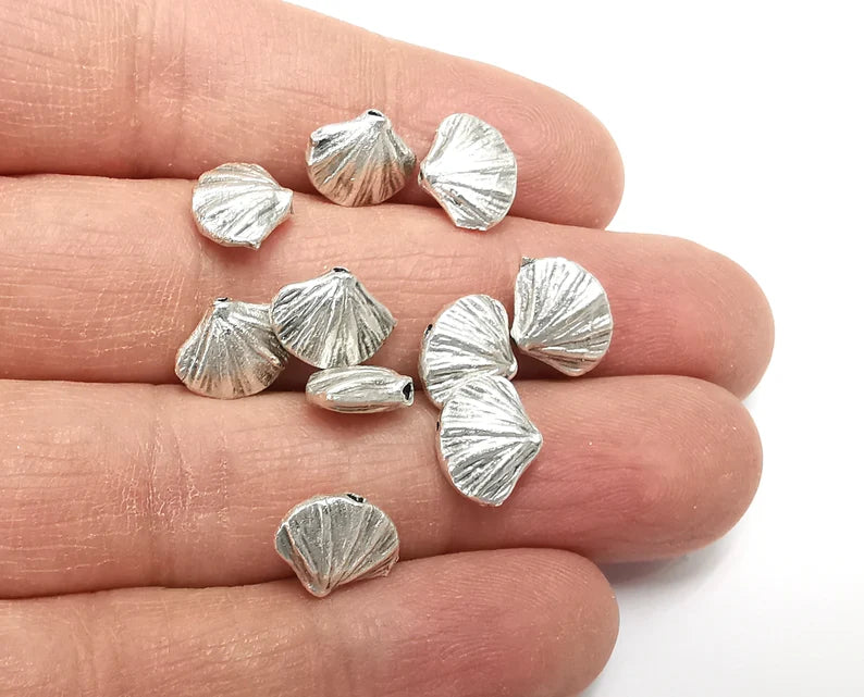 Scallop Sea Shell (Double Sided) Silver Rondelle Beads Antique Silver Plated Beads (11x9mm) G27708