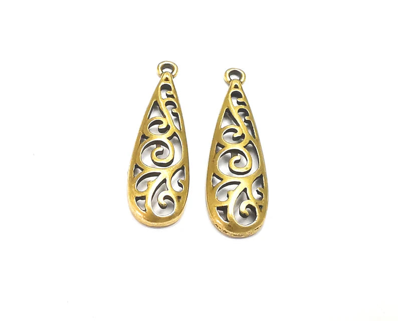 Drop Filigree Charms Antique Bronze Plated Charm (34x10mm) G27715