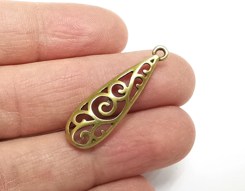 Drop Filigree Charms Antique Bronze Plated Charm (34x10mm) G27715