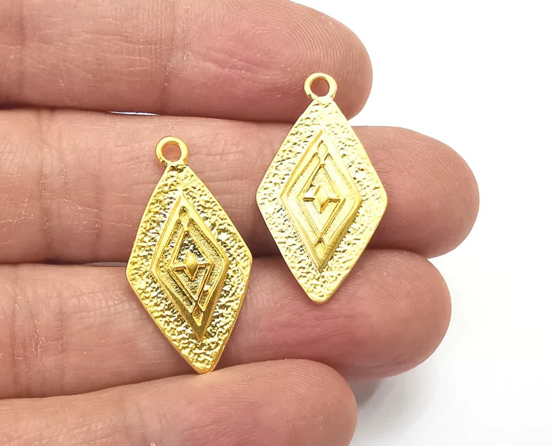 Ethnic Rhombus Gold charm Gold plated charms (29x16mm) G27723