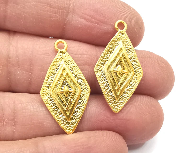 Ethnic Rhombus Gold charm Gold plated charms (29x16mm) G27723