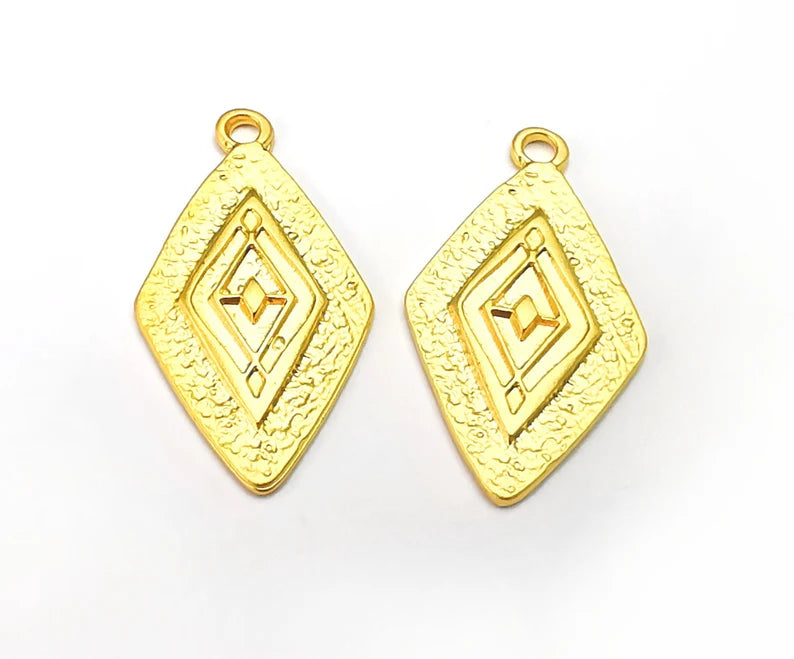 Ethnic Rhombus Gold charm Gold plated charms (29x16mm) G27723