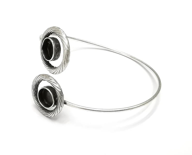 Swirl Round Bracelet Blank Resin Cuff Dry Bezel Cabochon Base Adjustable Antique Silver Plated Brass (8mm Blank) G27564