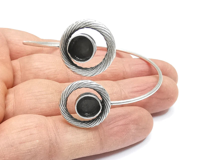 Swirl Round Bracelet Blank Resin Cuff Dry Bezel Cabochon Base Adjustable Antique Silver Plated Brass (8mm Blank) G27564